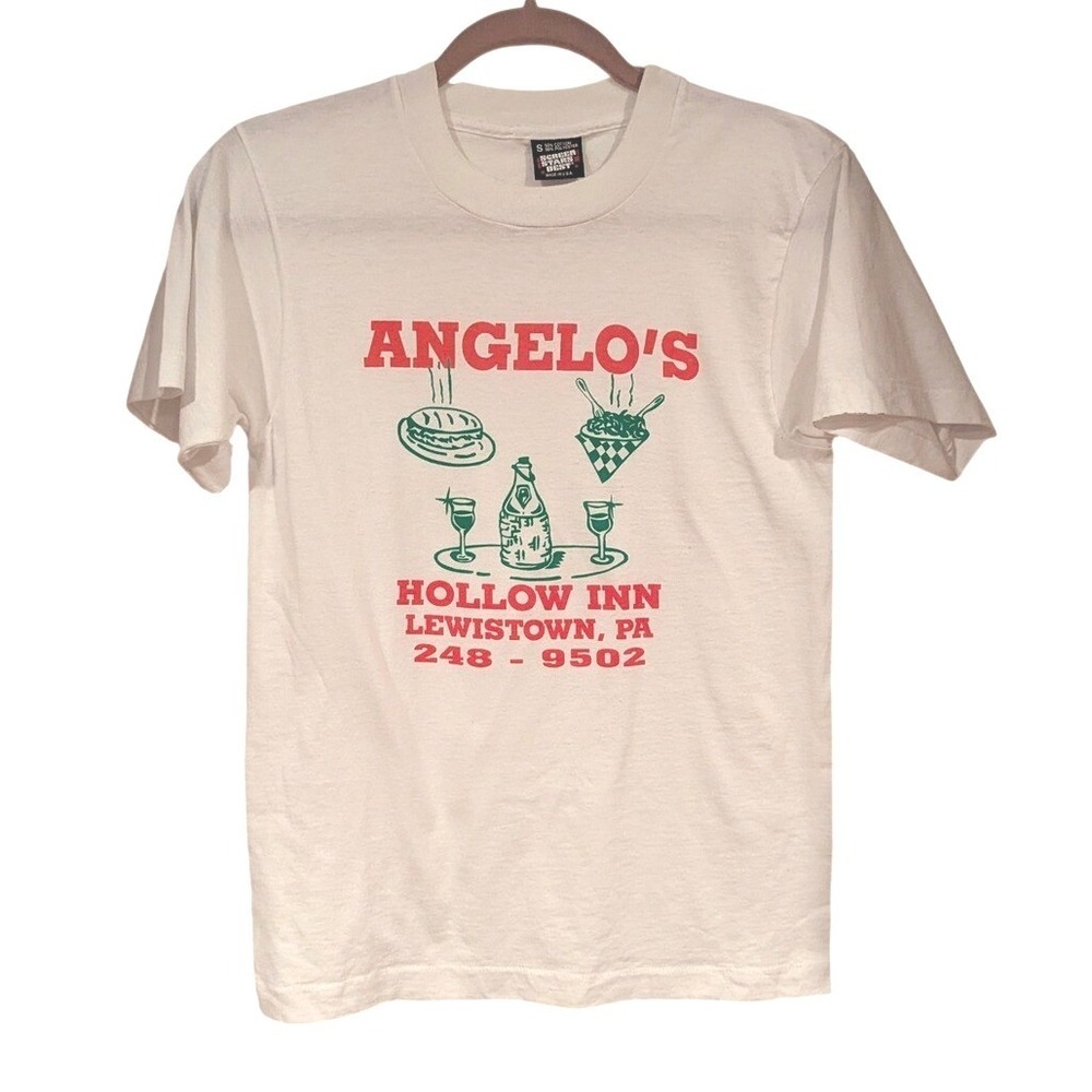 Screen Stars Best Angelo's Hollow Inn T-Shirt S White Single Stitch Vintage 80s